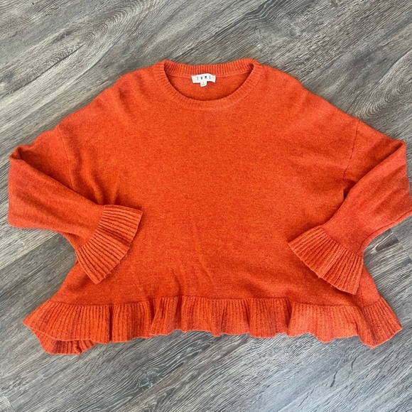 THML | Orange Wool Blend Ruffled Hem Sweater Cozy Fall - Picture 2 of 6